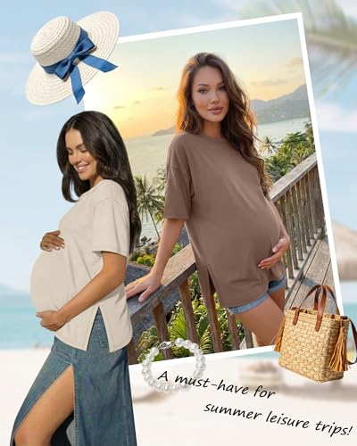 Riyiper 4 Pack Women's Short Sleeve Maternity T Shirts - color: Army Green, Coffee, Khaki, Cream, size: Medium