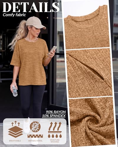Huukeay 4 Pack Women's Nursing Shirts - color: Ginger Yellow, Light Pink, Khaki, Light Coffee, size: X-Large