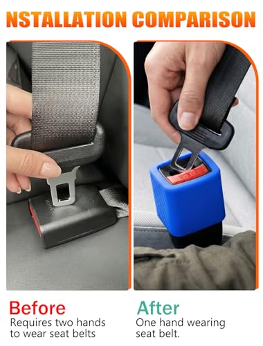 Glow In The Dark Seat Belt Buckle Holder, 2 Pack Silicone Universal - color: Blue