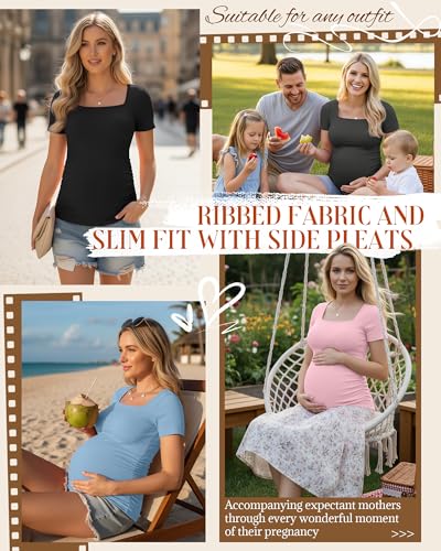 Huukeay 4 Pack Women's Short Sleeve Maternity Shirts - color: Black, Dark Gray, Light Blue, Pale Pink, size: Medium