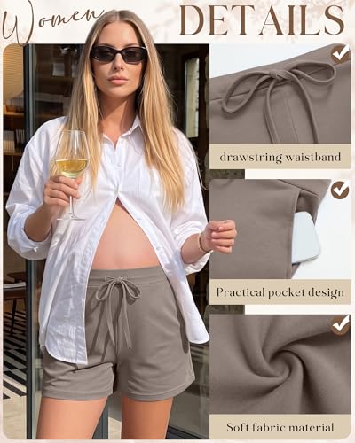 3 Pack Women Maternity Shorts - color: Apricot, Light Coffee,brown, size: Small