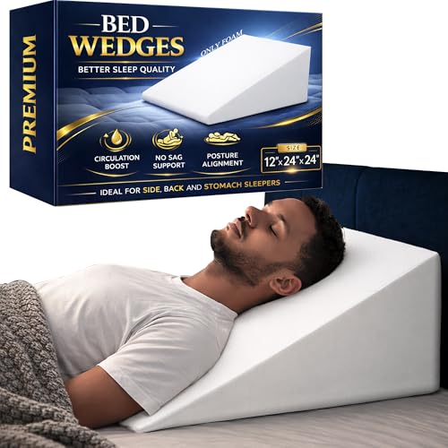 Greaton, Elevated Bed Wedge Pillow for Back Support, Acid Reflux, Leg, Neck Pain, Snoring, Triangle Pilow | Incline Shape for Improved Sleep, 12”x 24”x 24”, White - color: Without Cover, size: 24"x24"x12"