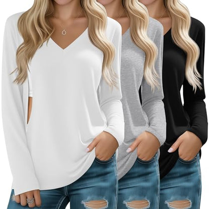 Huukeay 3 Pack Maternity Nursing Tops Breastfeeding Shirts - color: Black, Gray, White, size: Medium