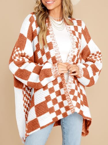 Saodimallsu Womens Checkered Cardigan Sweater - color: Caramel, size: Large