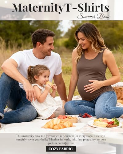 Ficerd 4 Pcs Womens Maternity Sleeveless Tank Tops - color: Black, White, Light Heather Gray, Coffee, size: X-Large