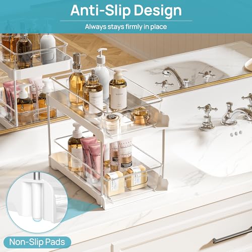 Vtopmart 2 Pack Pull Out Bathroom Under Sink Organizer (S-Standard, White) - color: White, size: S-Standard (2 Pack)