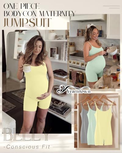 3 Pack Women's Maternity Jumpsuit Shorts - color: Light Yellow, Light Green, Brown, size: Large
