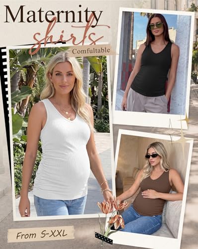 4 Pack Women's Maternity Pregnancy Tanks - color: Brown, Light Gray, White, Black, size: Small
