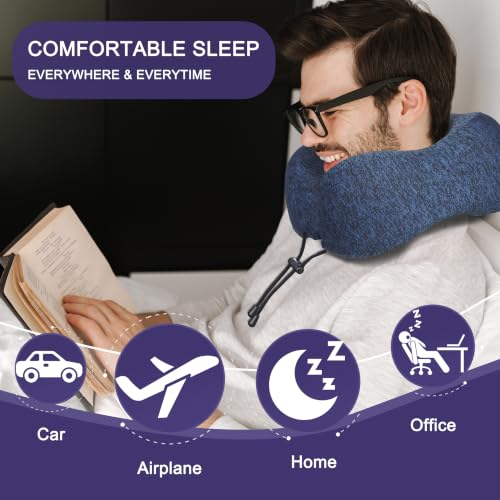 napfun Neck Pillow for Travel, Memory Foam Airplane Pillow, Full Dark Blue - color: Blue