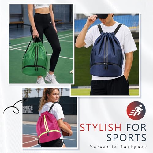 PinCute Gym Bag Drawstring Backpack for Sports, Swim, Workout, Navy Blue - color: Navy Blue
