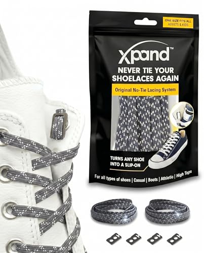 Xpand No Tie Elastic Shoe Laces for Sneakers - Shoelaces for Adults & Kids - color: Gray Reflective