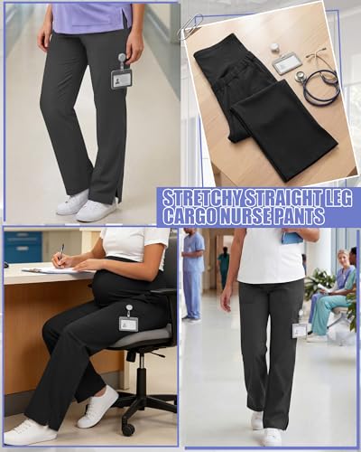 2 Pack Womens Maternity Pants Scrub with 6 Pockets - color: Black, Dark Gray, size: XX-Large