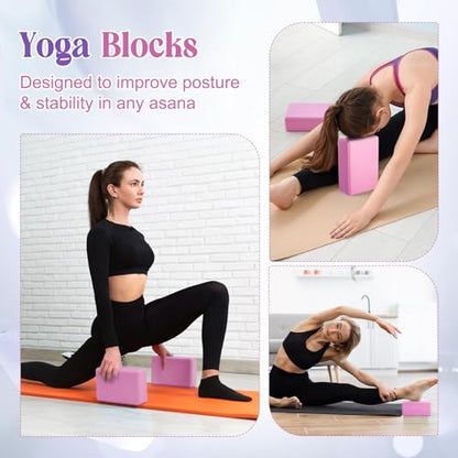 RoundFunny 5 Pcs Yoga Blocks Knee Pads Strap Set Foam Pilates - color: Pink
