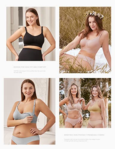 HOFISH 3PACK Full Bust Seamless Nursing Maternity Bras Bralette S-XXL with Extra Bra Extenders & Clips - color: 3pack: Black/Grey/Elegant Pink, size: Medium