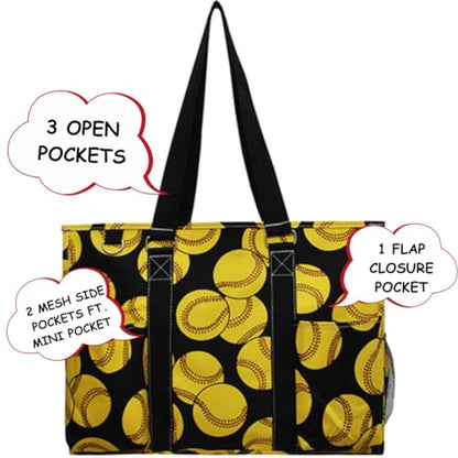 NGIL Work Tote Bag with Exterior Pockets - color: Ngil Zip-softball-black