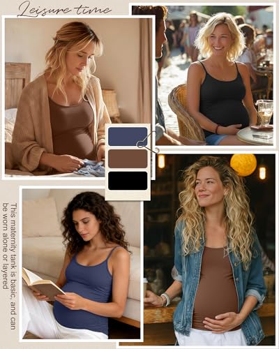 Ficerd 3 Pack Women's Maternity Tank Tops - color: Haze Blue, Coffee, Black, size: Small
