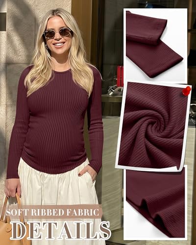 4 Pack Womens Ribbed Maternity Shirts Slim Fit Tops - color: Blue, Wine Red, White, Black, size: Small