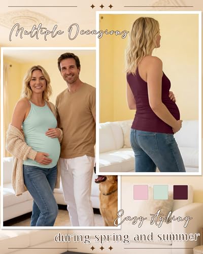 3 Pack Women's Maternity Tank Tops - color: Burgundy, Gray Green, Black, size: Medium