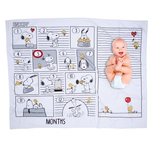 Lambs & Ivy Snoopy Milestone Photo Opportunity White Fleece Baby Blanket - color: Snoopy
