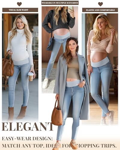 Oakgarden Women's Maternity Jeans Pants with Side Pockets - color: Light Blue, size: XX-Large
