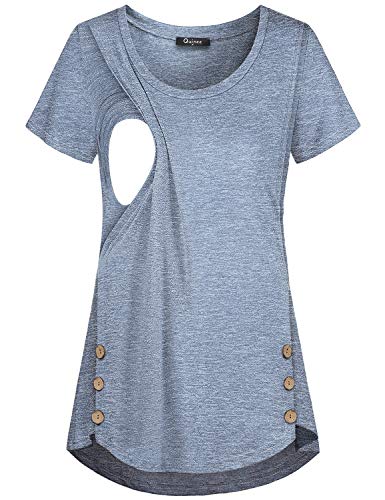 Quinee Women's Casual Button Side Nursing Tops Maternity Breastfeeding Tunic - color: Light Blue, size: Large