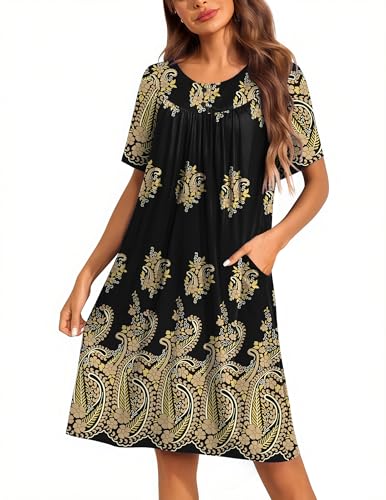 Ekouaer Moo Moos for Women Button House Dresses for Women with Pocket Mumu - color: Black Hobo, size: XX-Large