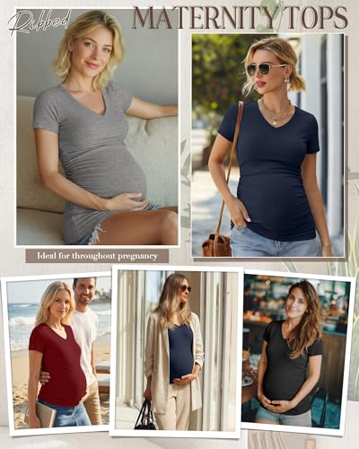 Neer 4 Pack Women's Maternity Shirts Short Sleeve - color: Black, Light Heather Gray, Navy Blue, Burgundy, size: Small