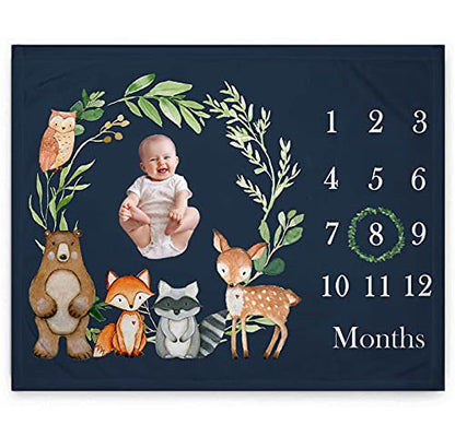 Woodland Baby Monthly Milestone Fleece Blanket, Black, 50x40, Includes Marker