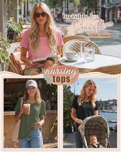 3 Pack Nursing Tops for Women - color: Dark Pink, Black, Army Green, size: XX-Large