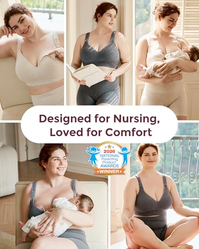 Momcozy Busty U.S. Cotton Nursing Bras for Breastfeeding Maternity Bra - color: Grey, size: Large