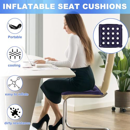 Waffle Cushion Pressure Relief, 2-Pack Inflatable Seat Cushion w/Pump, 18" - color: Purple&beige