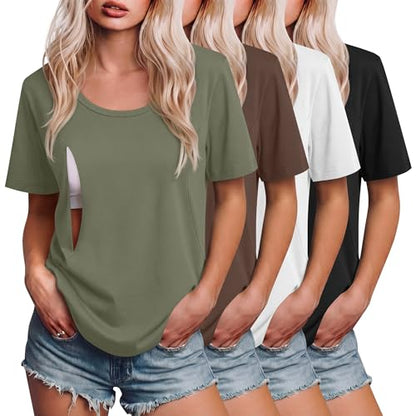 Ficerd 4 Pack Women's Maternity Nursing Shirts - color: Army Green, Brown, White, Black, size: Small