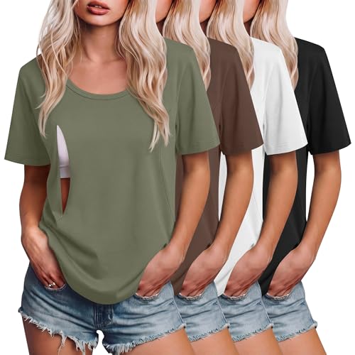 Ficerd 4 Pack Women's Maternity Nursing Shirts - color: Army Green, Brown, White, Black, size: Small