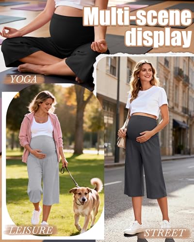 3 Pack Women's Maternity Capris - color: Black, Dark Gray, Light Gray, size: Small