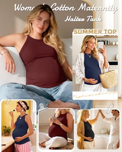 3 Pack Women's Maternity Tank Tops - color: Black, Navy Blue, Wine Red, size: Large