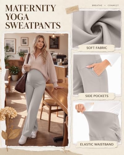 3 Pack Women's Maternity Yoga Pants with Pockets - color: Brown, Light Coffee, Cream, size: Large