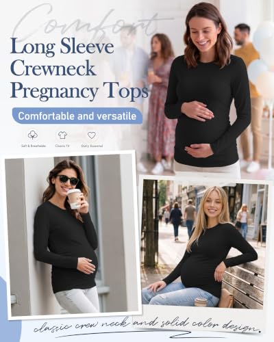 Locoowai 4 Pack Long Sleeve Maternity Underscrub Tops for Nurses - color: Black, size: X-Large