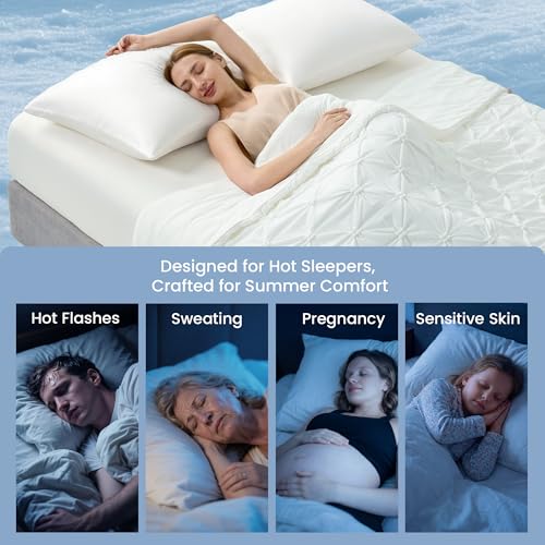 Amélie Home Elegant Pintuck Cooling Comforter Twin Size, Pearl White - color: Pearl White, size: Twin/Twin XL (68''x90'')