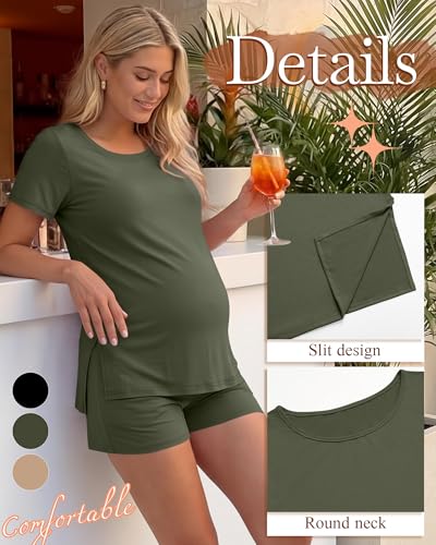 3 Pack Women's Maternity Shirts - color: Apricot, Army Green, Black, size: X-Large