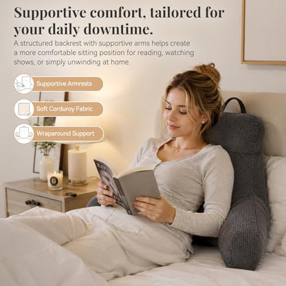 Reading Pillow with Arms for Bed Sitting Up, 18 Inch, Dark Grey - color: Dark Grey, size: 18inch