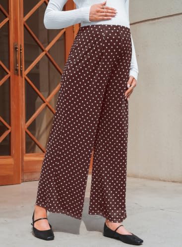 BLENCOT Women's Maternity Flowy Pants Polka Dot Pregnancy Trousers - color: Brown, size: Large