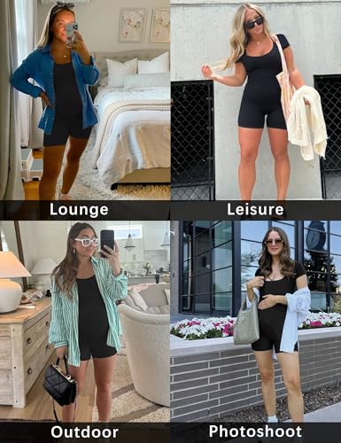 Buttery Soft Maternity Romper, Square Neck Short Sleeve One Piece - color: Black, size: XX-Large