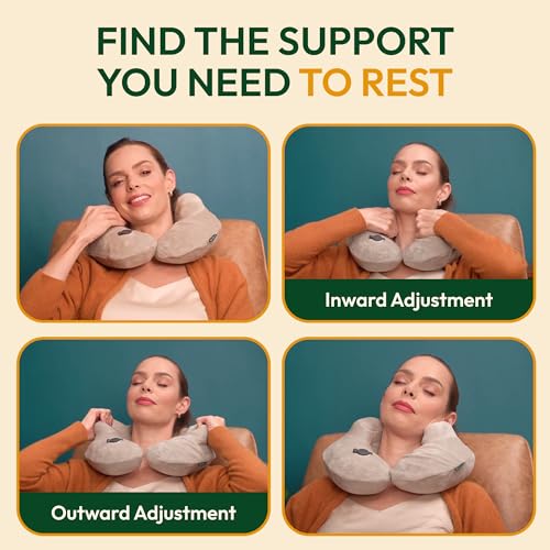 Inflatable Travel Neck Pillow with Adjustable Memory Foam Sides | Lightweight, Soft & Portable Support (Light Gray, Standard) - color: Light Gray