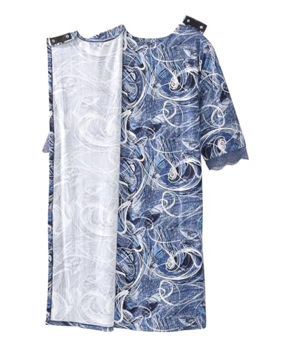Silverts Women's Adaptive Open Back V-Neck Nightgown, Assisted Dressing - color: Blue Swirl, size: Medium