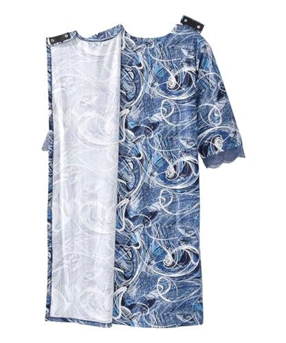 Silverts Women's Adaptive Open Back V-Neck Nightgown, Assisted Dressing - color: Blue Swirl, size: Medium