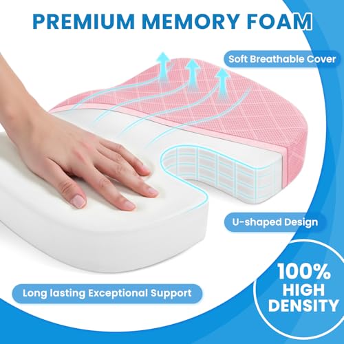 TushGuard Seat Cushion, Memory Foam Office Chair Cushion - Pink, Large - color: Pink, size: Large