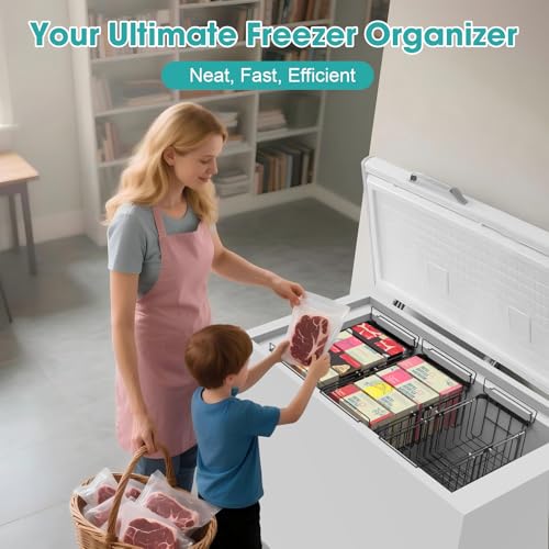 Freezer Organizer Bins, 2 Pack Expandable Stackable Hangable Chest Freezer Containers with Handles, Adjustable From 10.3" to 14.2" Storage Baskets for Fridge, Deep Freezer, Cabinet, Pantry, Kitchen - size: Large