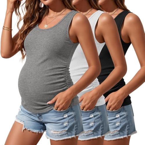 Riyiper 3 Pack Women's Maternity Tank Tops - color: Black, White, Light Gray, size: Small