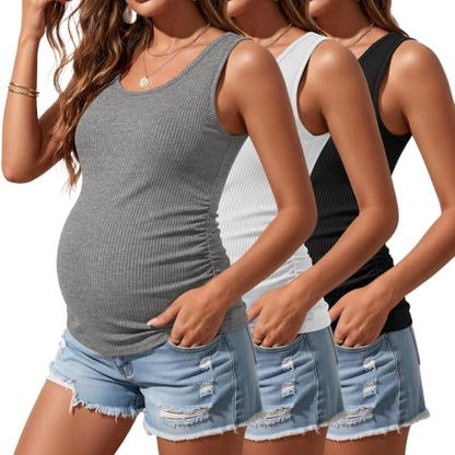 Riyiper 3 Pack Women's Maternity Tank Tops - color: Black, White, Light Gray, size: Small