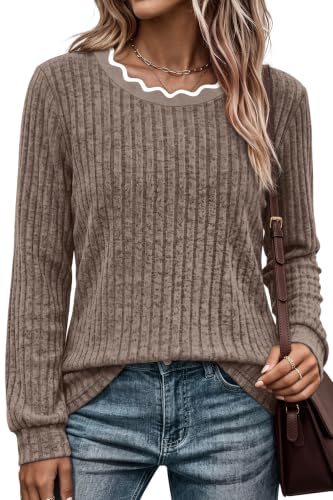 WIHOLL Womens Long Sleeve Shirts Lightweight Tunic Fall Top Sweaters 2026 - color: 01-khaki, size: Small